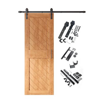 Homacer Early American 30 in. x 84 in. Slanted Stripe Design 002 Barn Door with Non-Bypass Installation Hardware Kit, 5.5ft Track, Interior use only