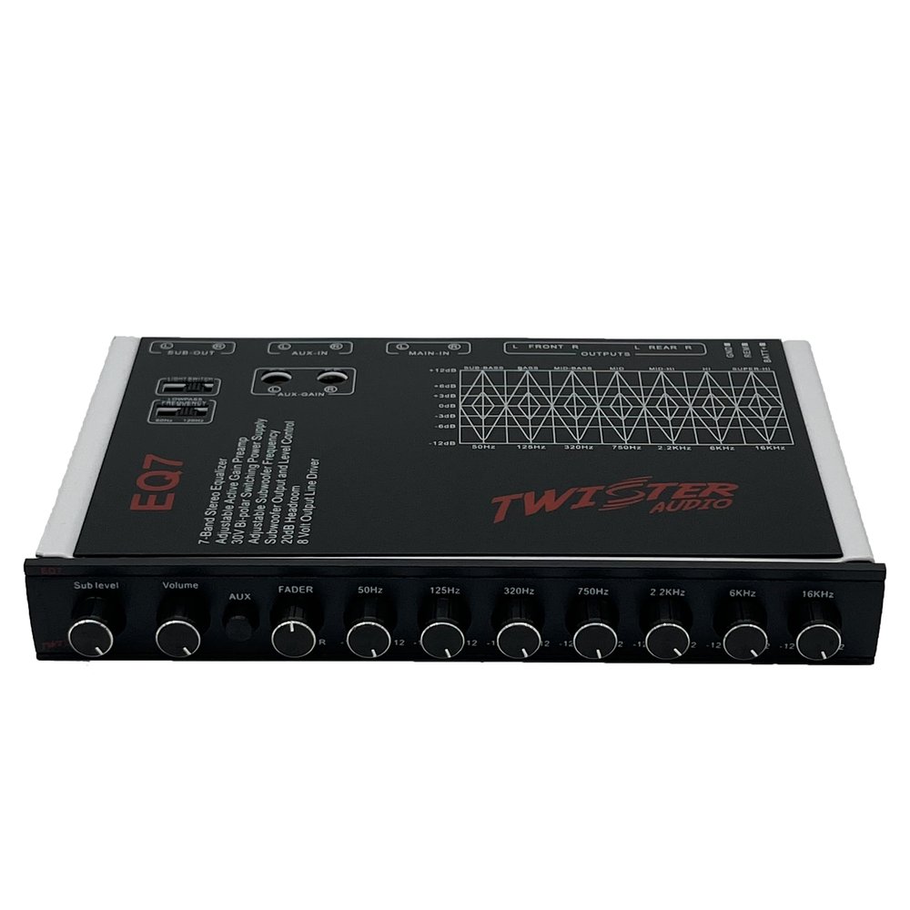 Twister Audio 7 Band Graphic Equalizer 1/2 Din Car Audio with RCA Outputs and High Level Speaker Inputs