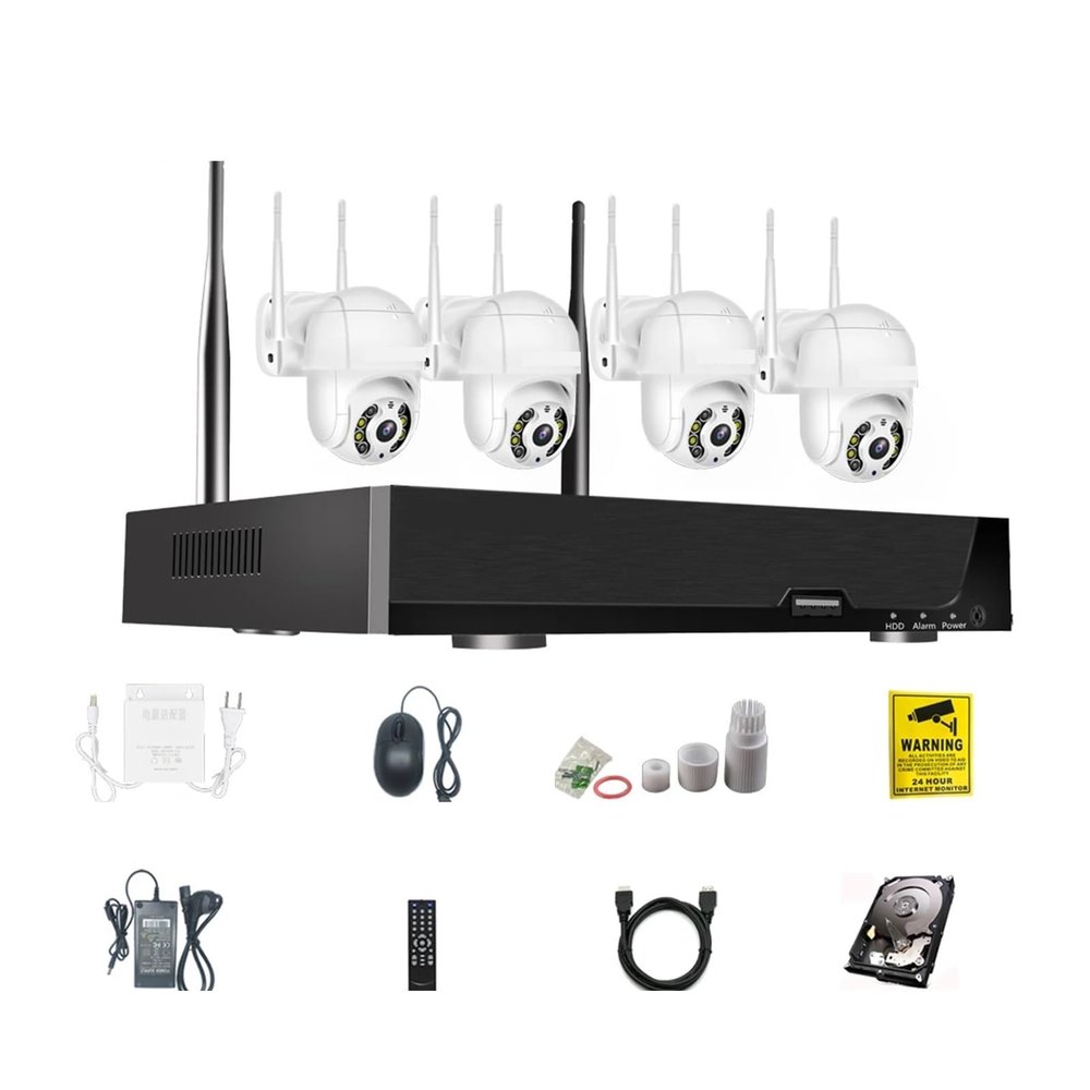 QDVOPHZA CCTV Wireless Security Monitoring System 8CH POE NVR Kit IP 3MP PTZ/Bulltet Camera TwoWay Audio Color Night Vision Surveillance(None,8CH 4PCS PTZ)