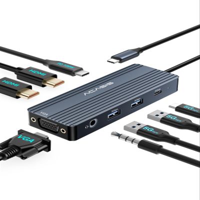 ACASIS USB C Docking Station Dual Monitors,8-in-1 Laptop Docking Station with Dual HDMI +VGA +2 * 5G USB-A/C+3.5MM Audio+PD100W, USB C HUB multiport Adapter for Dell/HP/Lenovo ThinkPadGray