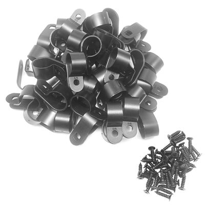 Alamic Cable Clamp R-Type Cable Clip Wire Clamp 5/8 inch Nylon Screw Mounting Cord Fastener Clips with Screws for Wire Management 50 Pcs Cable Clamps + 50 Pcs Screws - Black