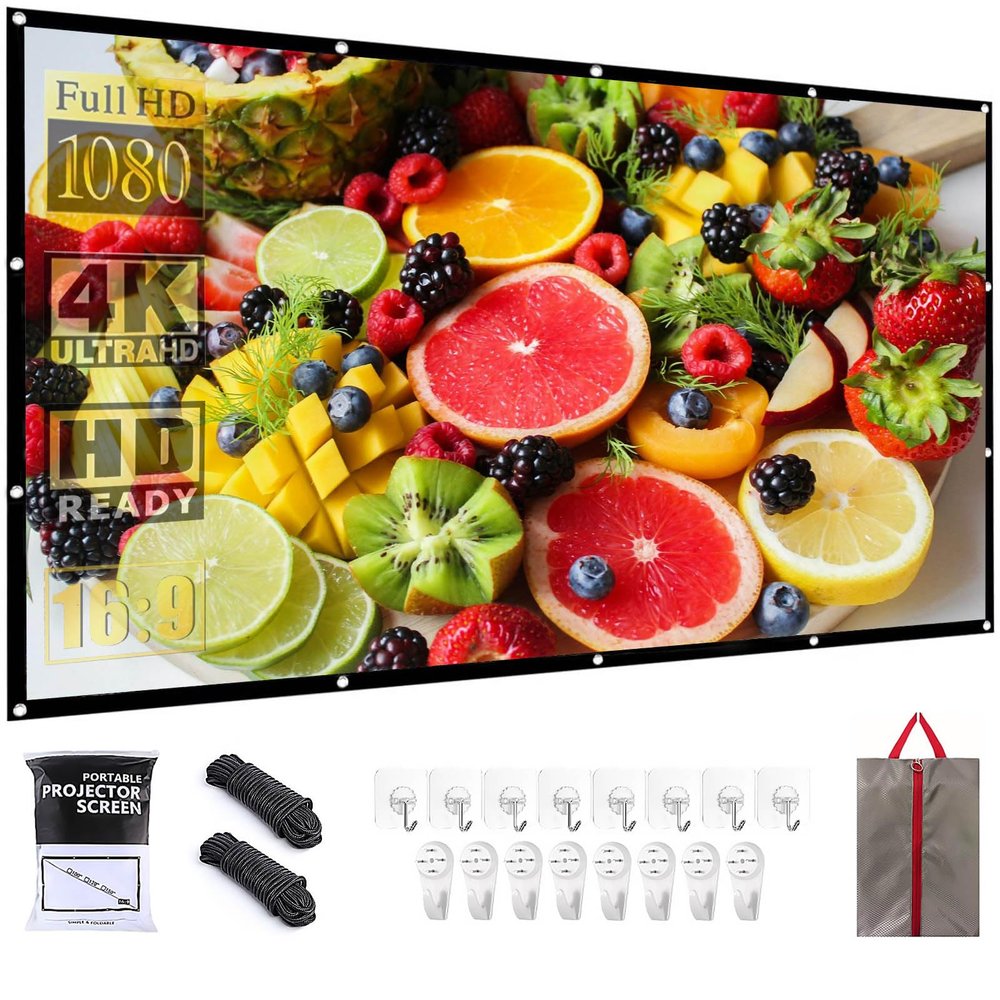 NMEPLAD Projector Screen 120 Inch Portable Movie Screen for Outdoor Indoor 16:9 Foldable Wrinkle-Free 1.1 GAIN,160Viewing,Support Front Rear Projection with 8 Sticky Hooks & 8 Nail Hooks (120 INCH)