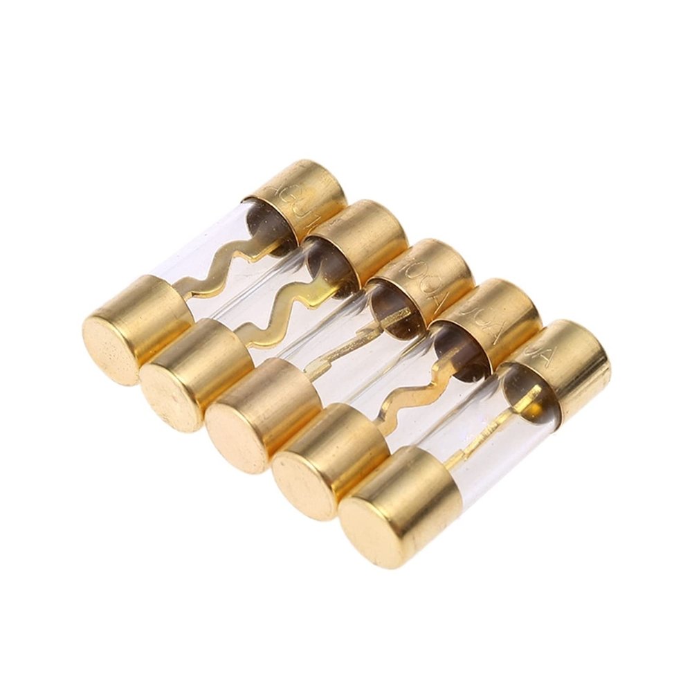 5Pcs Gold Plated Glass AGU Fuse Fuses Pack Car Audio Amp Amplifier 60/80 /100 AMP(100 AMP)