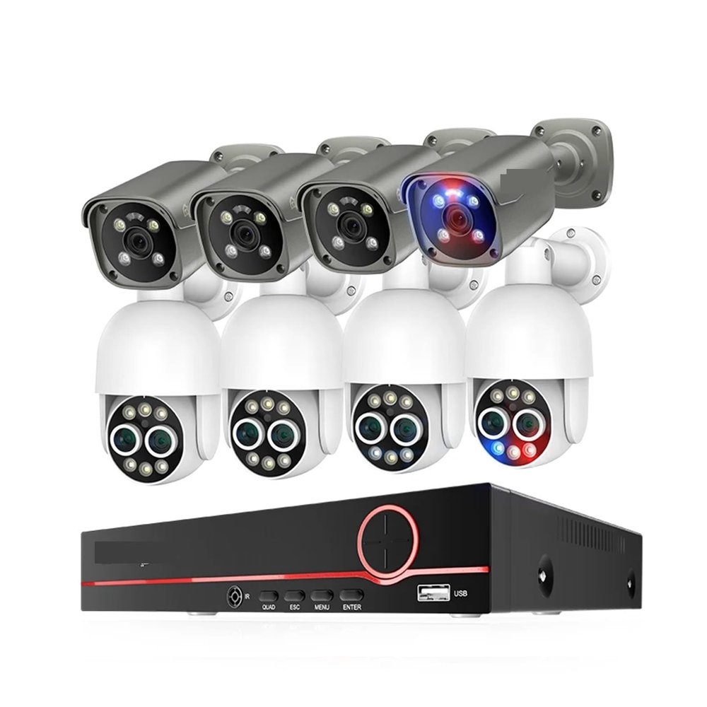QDVOPHZA HD 8CH 4K 8MP Surveillance Camera System Dual Lens PTZ POE Camera 8X Zoom AI Human Detected CCTV Video Security Kit(None,8CH NVR 8 Camera)