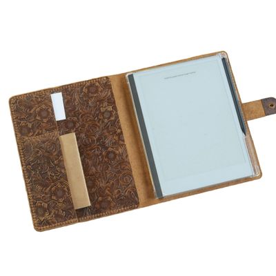 Genuine Handmade Leather Case for Remarkable Paper pro, Premium Pen Holder, Floral Tooled Leather 606B-SC11.8