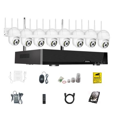 QDVOPHZA CCTV Wireless Security Monitoring System 8CH POE NVR Kit IP 3MP PTZ/Bulltet Camera TwoWay Audio Color Night Vision Surveillance(None,8CH 8PCS PTZ)