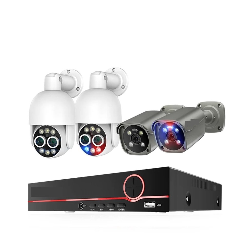 HD 8CH 4K 8MP Surveillance Camera System Dual Lens PTZ POE Camera 8X Zoom AI Human Detected CCTV Video Security Kit(None,8CH NVR 4 Camera)