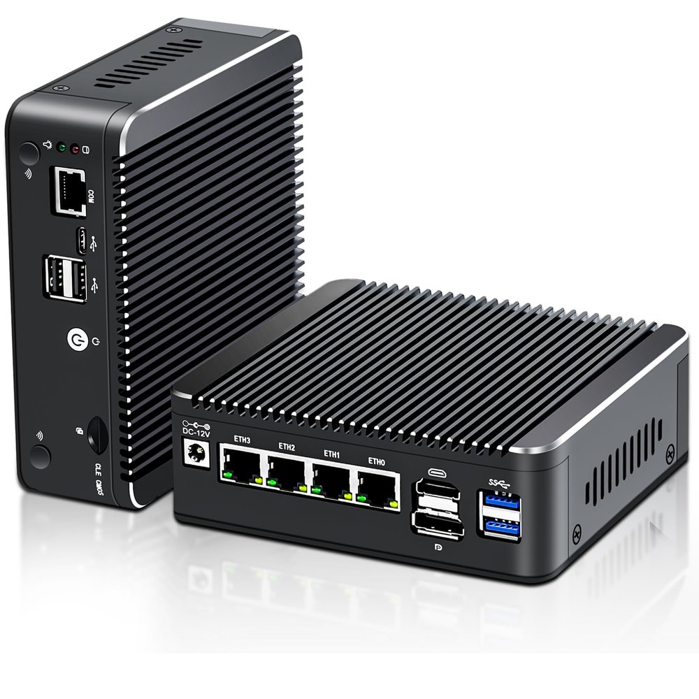 4 Lan i226 2.5G Firewall Micro Appliance, Fanless Firewall Mini PC Alder Lake-N N100, HDMI, DP, Type-C, 4xUSB, COM RJ45, Server PC, AES-NI VPN Router Support pfsense Openwrt, Wifi Slot, Barebone