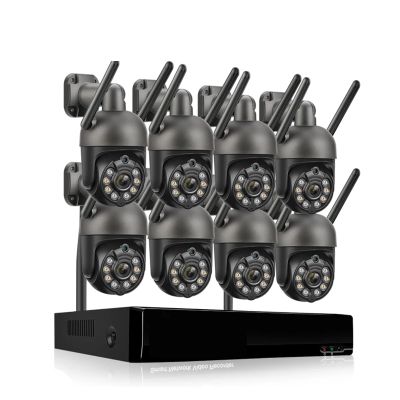 QDVOPHZA 3MP PTZ Wireless CCTV System Two Way Audio WiFi IP Security Camera 10CH P2P NVR Video Surveillance Kit Human Auto Track(None,8CH NVR and 8 Camera)