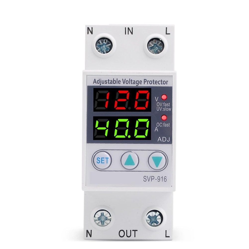 110V 120V 40A Digital Dual LED Display Surge Protector Circuit Breaker Low Voltage and Over Voltage Protector Disconnect Switch 1Pcs