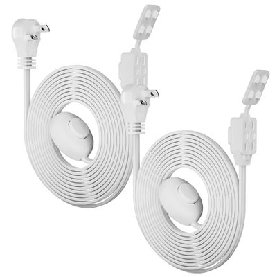 2 Prong 3 Outlets Flat Plug Extension Cord 10 FT/2 Pack with Foot Switch & Safety Cover for Floor Lamp Christmas Light Appliance 16AWG 125V 13A Pedal On/Off Inline Push Switch Step On Power Cord-White