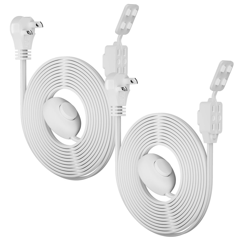 2 Prong 3 Outlets Flat Plug Extension Cord 10 FT/2 Pack with Foot Switch & Safety Cover for Floor Lamp Christmas Light Appliance 16AWG 125V 13A Pedal On/Off Inline Push Switch Step On Power Cord-White