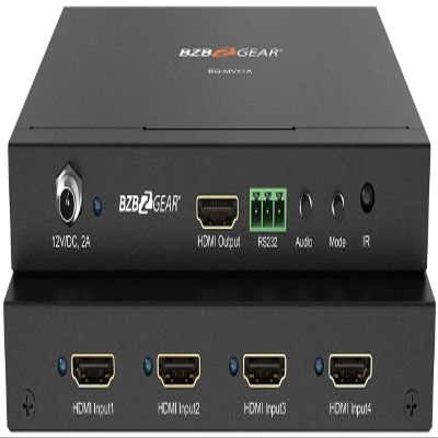 BZBGEAR BG-MV41A 4X1 1080P FHD HMDI Switcher Scaler and MultiViewer with IR/RS232, High-Res Inputs, Multifunctional, Remote Adjustable Resolutions, 5 Different Display Modes