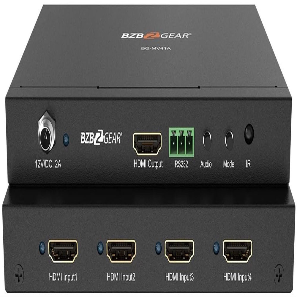 BZBGEAR BG-MV41A 4X1 1080P FHD HMDI Switcher Scaler and MultiViewer with IR/RS232, High-Res Inputs, Multifunctional, Remote Adjustable Resolutions, 5 Different Display Modes