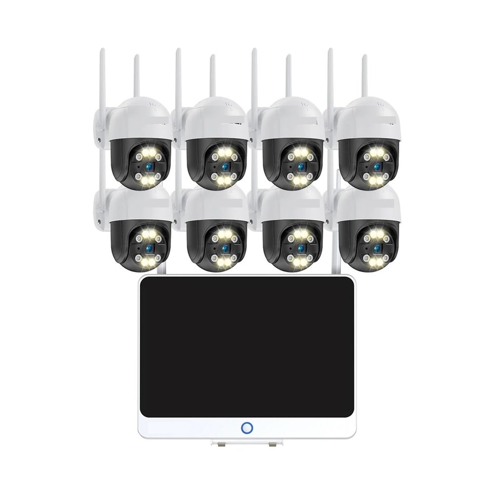 QDVOPHZA 3MP Wireless PTZ Camera System 12.5 Inch LCD Monitor 2K HD WiFi IP Security Cameras 8CH CCTV Set Video Surveillance Kit(1T,3MP 8Cam and Monitor)