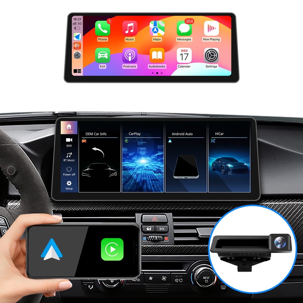 12.3 Inch CarPlay for BMW 5 Series E60 E61 E63 CIC Andriod Auto Radio Upgrade Touch Screen Car Stereo 2008-2013 Years with Reverse Camera AHD 720P (Linux CIC System)