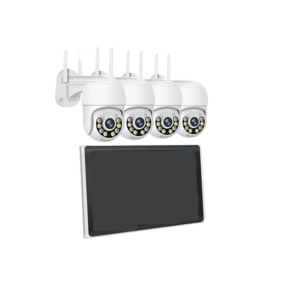 10.1 Inch Monitor 3MP Wireless Surveillance Kit Outdoor WiFi IP PTZ Security Camera System 8CH NVR Kit Home Mornitoring Set(2T,8CH NVR 8 Cams 3MP)