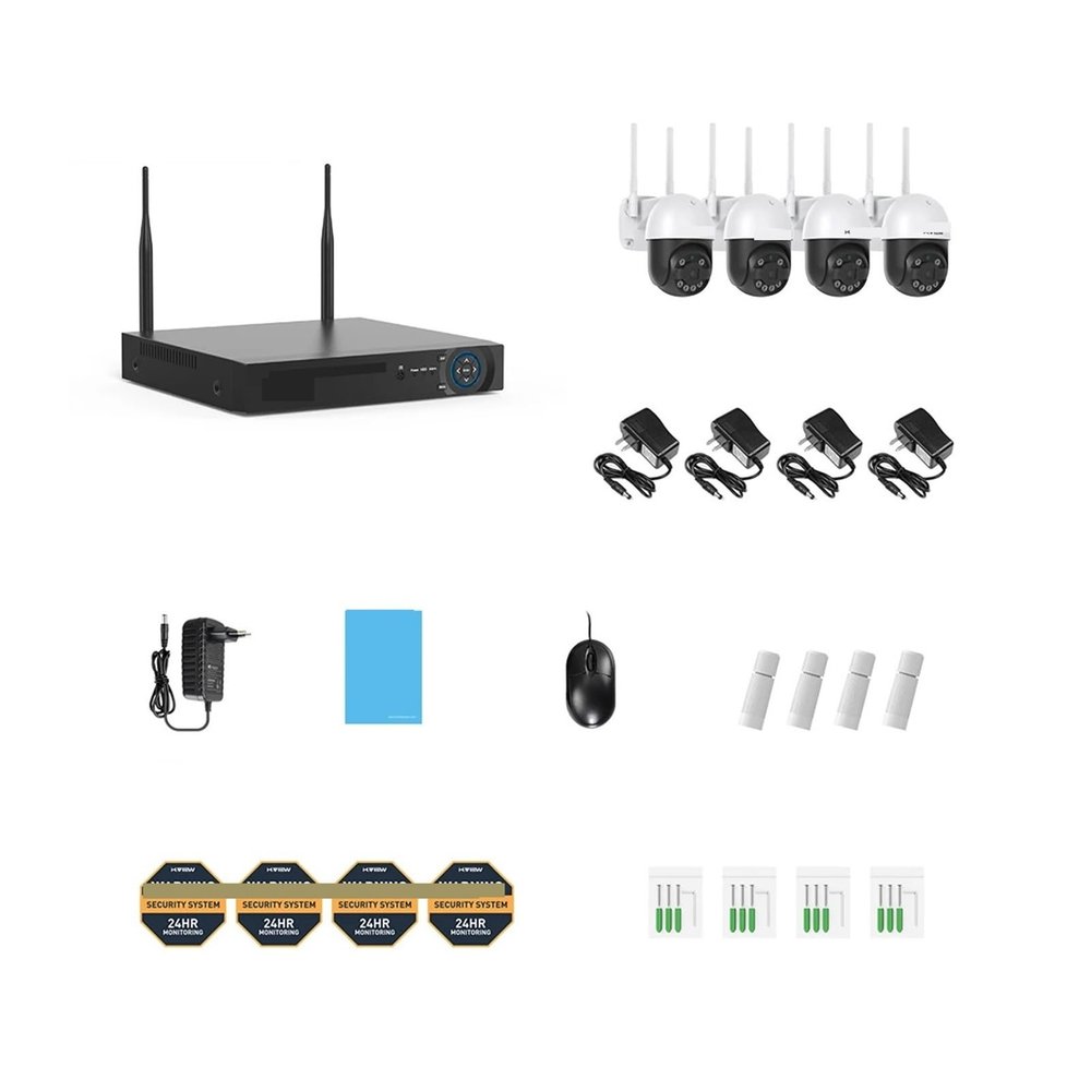 QDVOPHZA 8CH 5mp 4mp WiFi Camera Security Kit System Wireless CCTV System NVR Outdoor Ptz Two-Way Audio Video Surveillance(None,3MP 4PCS Camera)