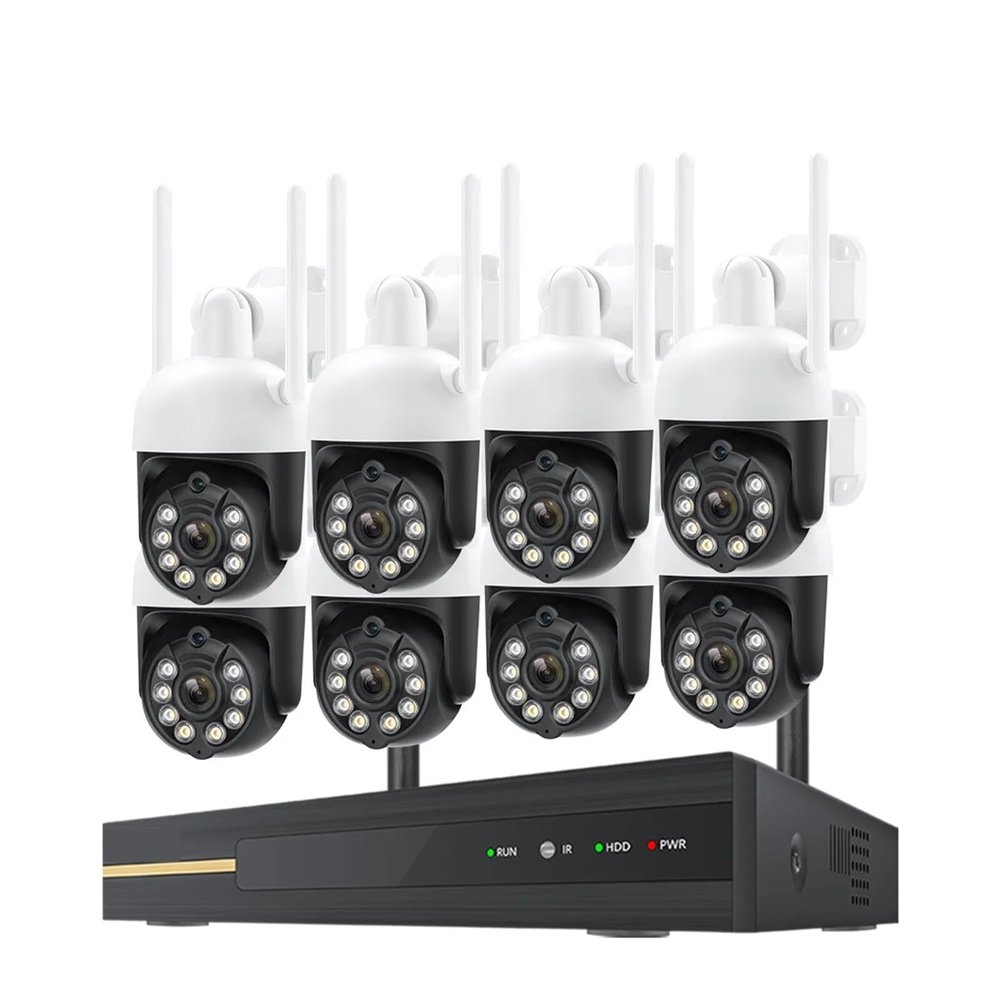 8CH 3MP PTZ Wireless System Waterproof WiFi Security IP Camera CCTV Surveillance Protection Kit Two Way Communication P2P(None,8CHNVR and 8 Cams)