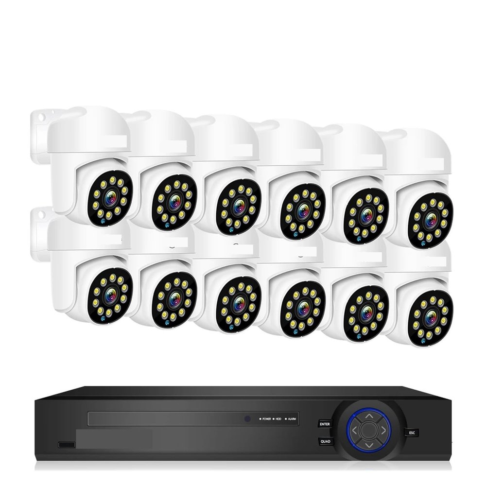 QDVOPHZA 4K 16CH Surveillance System 8MP 4MP Two Way Audio PTZ CCTV System AI P2P Security Camera Video Surveillance Kit(None,16CH 4MP with 12 Cam)