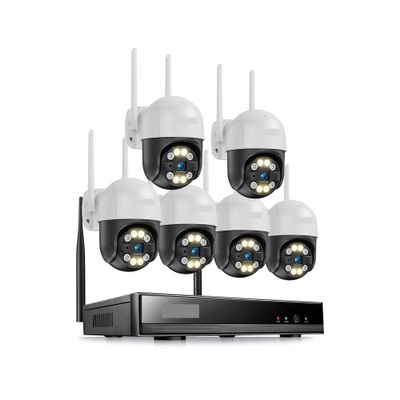 QDVOPHZA 3MP Wireless PTZ Camera System 12.5 Inch LCD Monitor 2K HD WiFi IP Security Cameras 8CH CCTV Set Video Surveillance Kit(2T,3MP 6Cam No Monitor)