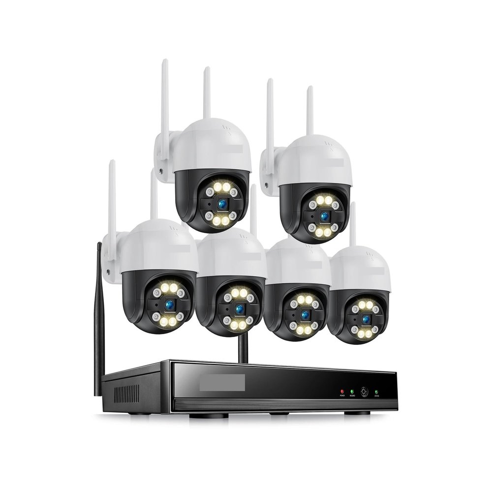 QDVOPHZA 3MP Wireless PTZ Camera System 12.5 Inch LCD Monitor 2K HD WiFi IP Security Cameras 8CH CCTV Set Video Surveillance Kit(2T,3MP 6Cam No Monitor)