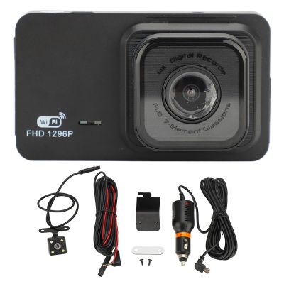 1296P Dual Dash Cam, 3in Driving Recorder Camera with Wide Angle Front and Rear Recording, for Vehicle Dashboard High Res Video Capture