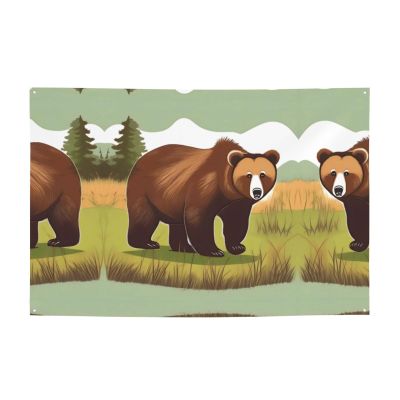 Party Backdrop Banner, Brown Bear Walking Themed Party Wall Background, Reusable Photography Birthday Party Banner Decorations