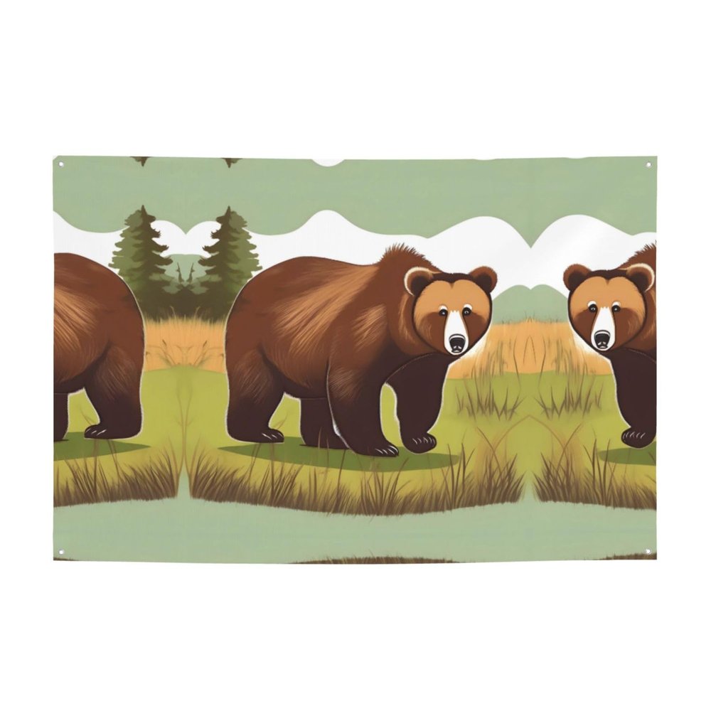 Party Backdrop Banner, Brown Bear Walking Themed Party Wall Background, Reusable Photography Birthday Party Banner Decorations