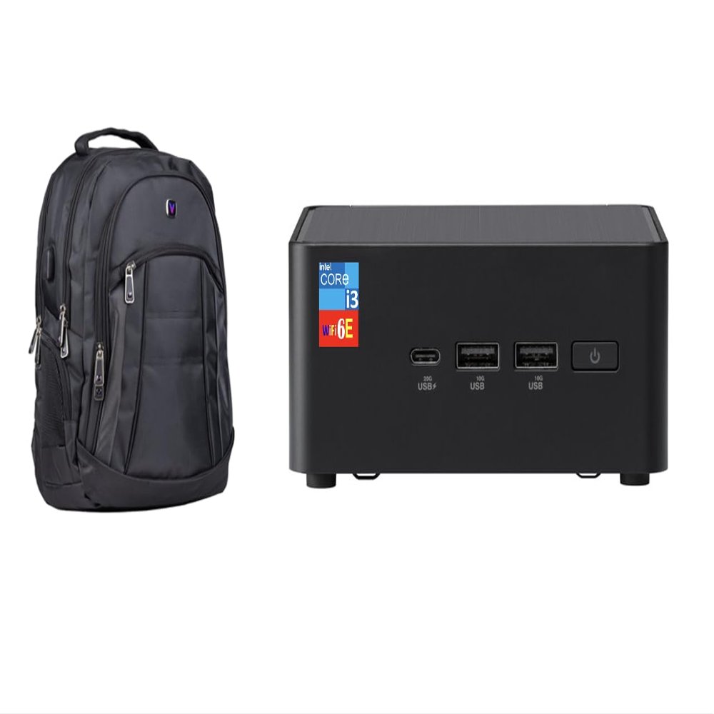 ASUS NUC 14 Pro Mini Desktop (Intel Core 3 100U, Intel Graphics Shared, 8GB DDR5, 128GB PCIe SSD + 1TB HDD, 2 Thunderbolt 4, WiFi 6E, Bluetooth 5.3, 90W PSU, RJ-45, Win 11 Pro) w/Premium Backpack