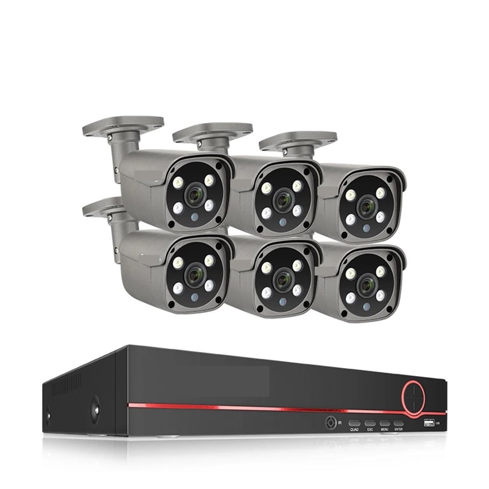 8CH 5MP HD POE CCTV Security Camera System Home Video Surveillance NVR Kit Face Detection Outdoor IP Camera Set(1T,8CH 6 Bullet Camera)