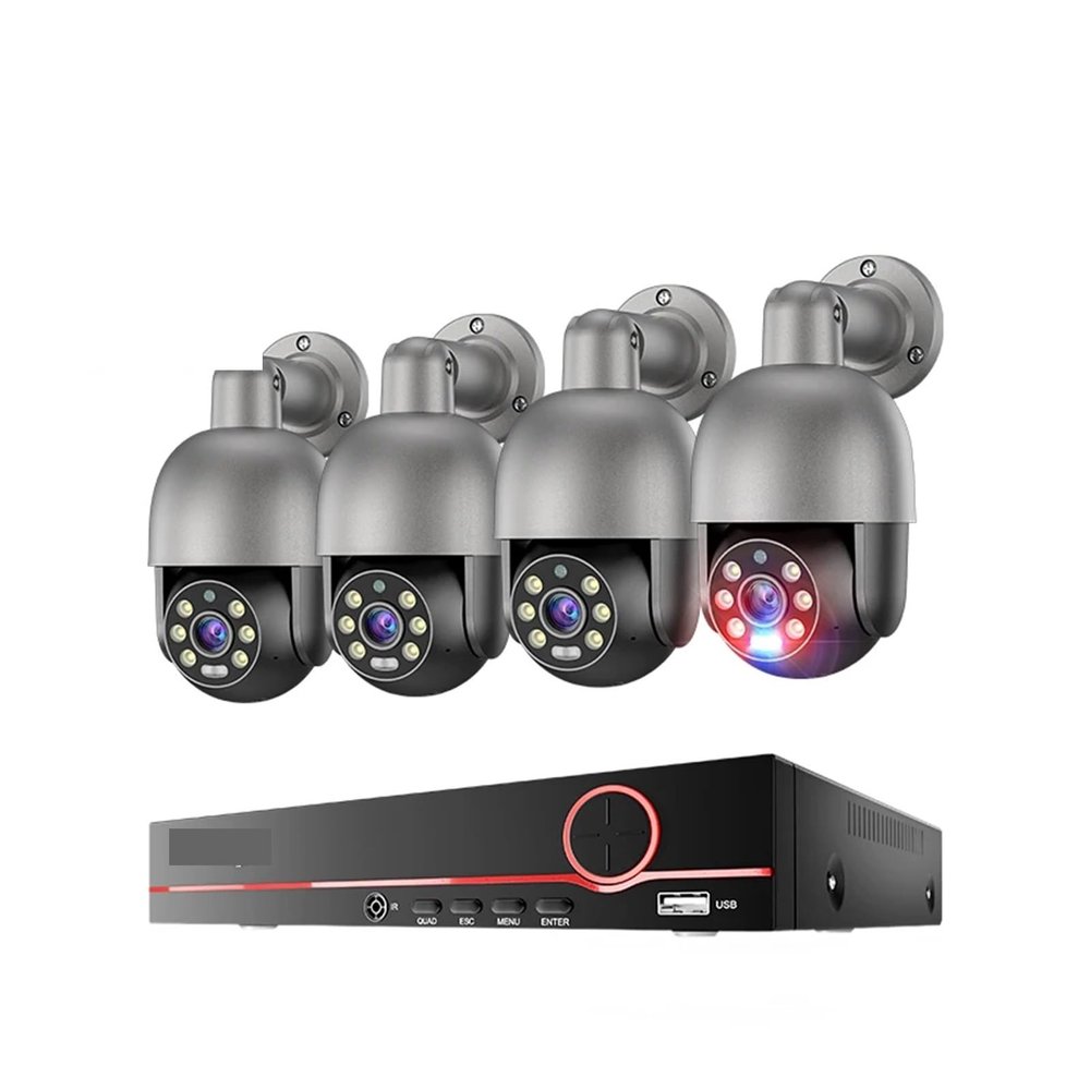 4K 8MP Surveillance Camera System H.265 8CH PoE NVR Kit Human Detection Red-Bule Light Alarm P2P Video Audio CCTV Camera(4T,7)