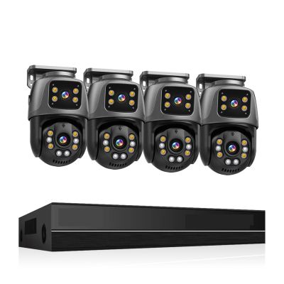 QDVOPHZA 6MP Surveillance System Dual Lens PTZ Two Way Audio POE Security Camera System 16CH NVR Video Surveillance Kit(1T,8CH 6MP with 4 Cam)
