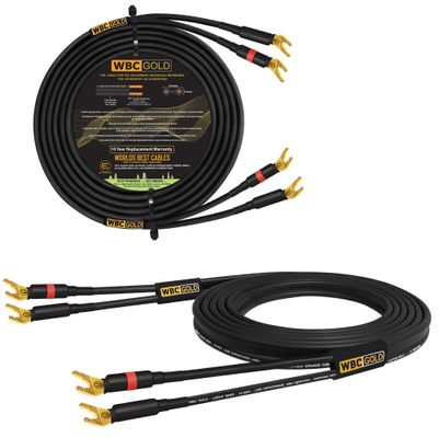 WORLDS BEST CABLES 50 Foot WBC-GOLD-LOCAP-SPKR-12 AWG - Low-Capacitance - Low-Inductance - High Purity OFC - Audiophile HiFi Speaker Cable Pair with Eminence Gold Spade Plugs
