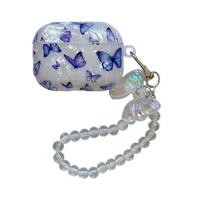 Unique Lovely Fashion Blue Butterfly Pattern Case with Pendant for AirPods 4 Cover Case for Women Men for AirPods 4