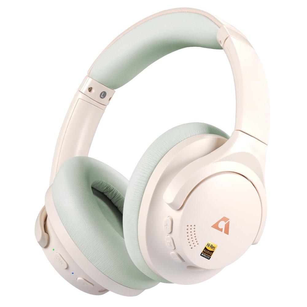 1Mii Y8+ Hybrid Active Noise Cancelling Headphones, 100H Ultra Playtime, Bluetooth 6.0 Over Ear, Wireless Hi-Res Audio Deep Bass Comfort for Travel Home Office, AI Chat & Custom EQ via APP Beige-Green