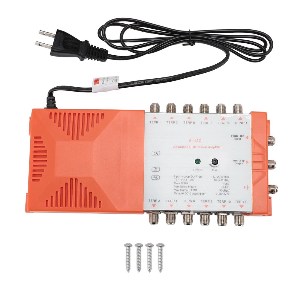 Tv Antenna Amplifier, Adjustable Gain, A112C 4G LTE Low Noise 1 Input 12 Outputs for Connecting Multiple Televisions (US Plug 110120V)