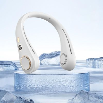 GICOOK Portable neck fan, rechargeable USB portable cooling fan, digital display, bladeless design (White 1200mAh)