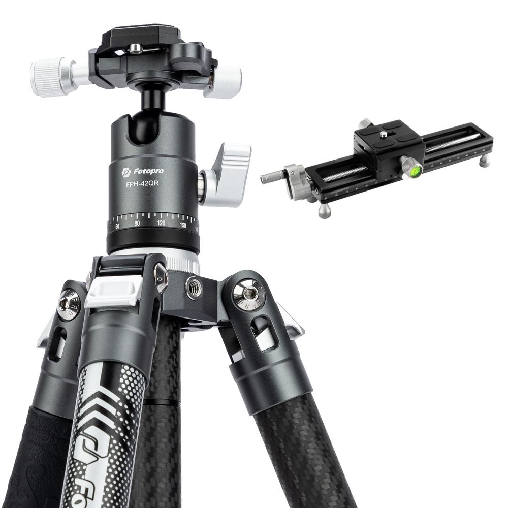 Fotopro Macro Focusing Rail Rack Slider Bundle with Carbon Fiber Tripod