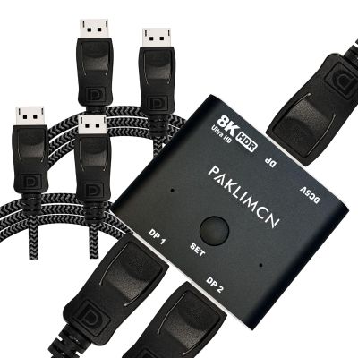 Bi-Directional DisplayPort Switch 8K60Hz Display Port 1.4 switcher Box with 2 DP Cable,4K@144Hz 2in1out 1 in 2 Out for only Showing one Monitor at a time.Does not Support Multi-Screen functionality