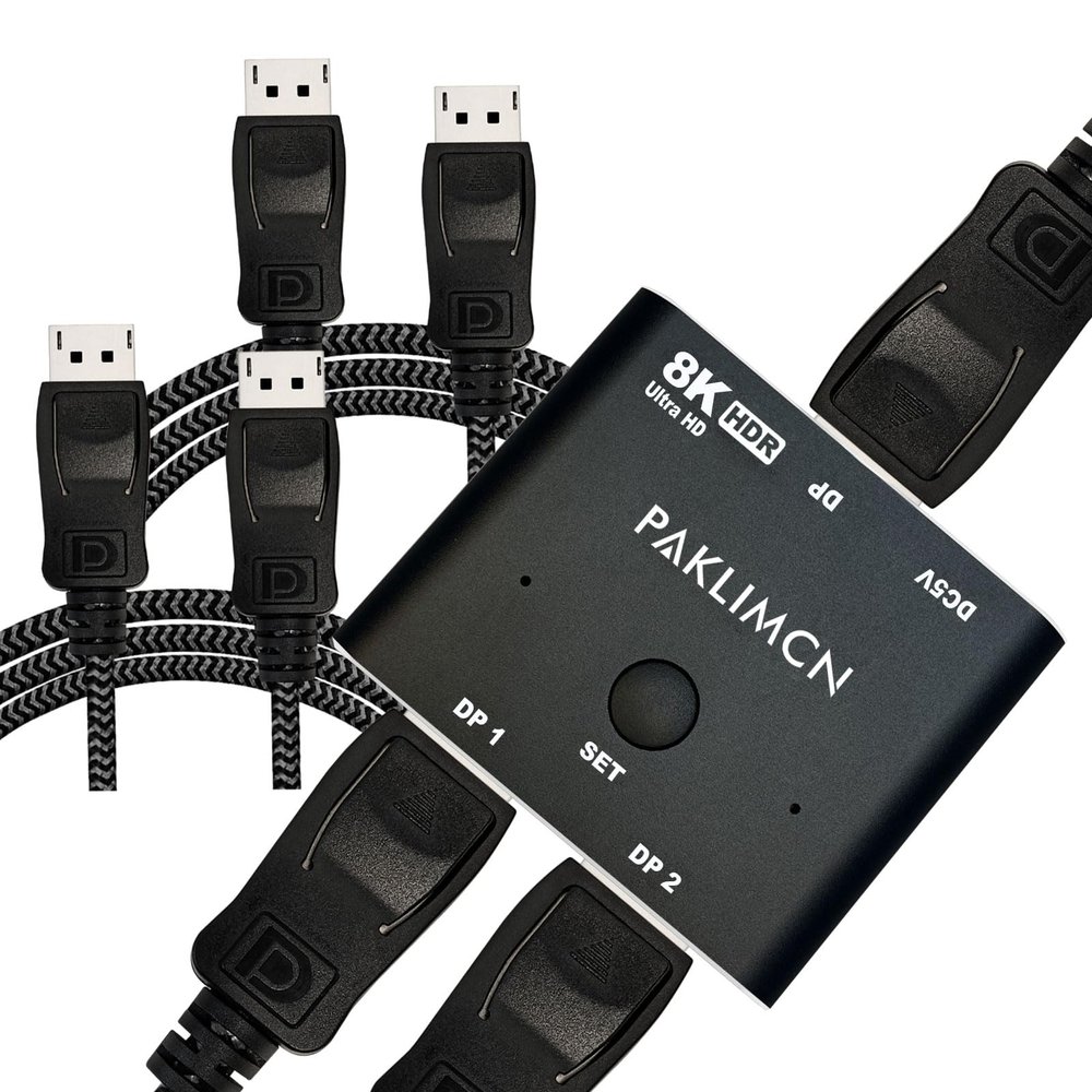 Bi-Directional DisplayPort Switch 8K60Hz Display Port 1.4 switcher Box with 2 DP Cable,4K@144Hz 2in1out 1 in 2 Out for only Showing one Monitor at a time.Does not Support Multi-Screen functionality