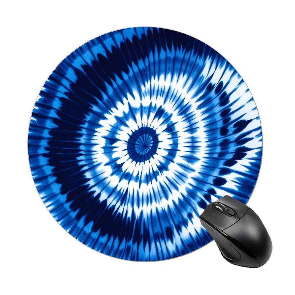 Mouses Pad Computer Mouses Mat Round Cute Mouses Pad with Design Non-Slip Desk Pad Laptop Desk Tie-dye Blue Mat for Office Home Gaming Working