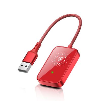 Wirelesss Adapter, 10 Meters Range Plug and Play 5.0GHz Fast Transmission with Voice Control Capabilities, Compatible with Over 98% Car for iOS, Only Suitable for iOS, ABS (Red)
