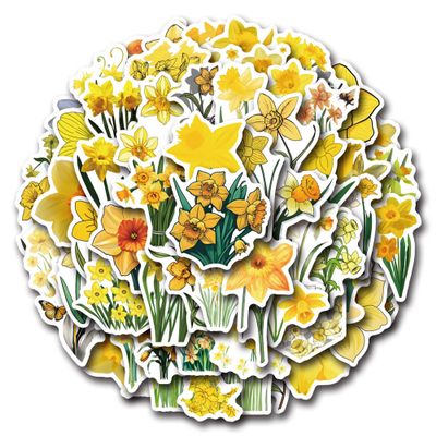 Flower: Daffodil Stickers Pack, 60PCs Yellow Flower Vinyl Decals, Aesthetic Waterproof Vinyl Decals, Stickers for Hydro Flask, Laptop, Water Bottle, Gift for Adults (Daffodil)