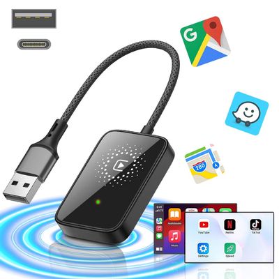 Wirelesss Adapter, 10 Meters Range Plug and Play 5.0GHz Fast Transmission with Voice Control Capabilities, Compatible with Over 98% Car for iOS, Only Suitable for iOS, ABS (Black)
