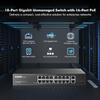 18 Port Gigabit PoE Switch, 16 Ggiabit PoE+, 2 GE Uplink, IEEE802.3af/at Max 250W, YuLinca Unmanaged Plug&Play Desktop Rackmount Ethernet Switch view 2