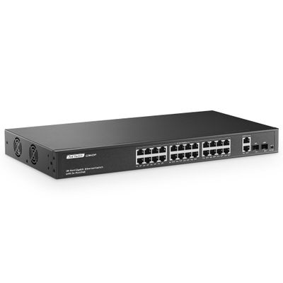 24 Port Full Gigabit PoE Switch with 2 GE Uplink, 2 Gigabit SFP, IEEE802.3af/at Max 400W, YuLinca Unmanaged Rackmount Switch with VLAN and AI Watchdog