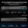 24 Port Full Gigabit PoE Switch with 2 GE Uplink, 2 Gigabit SFP, IEEE802.3af/at Max 400W, YuLinca Unmanaged Rackmount Switch with VLAN and AI Watchdog view 3