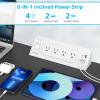 Electrical Outlet Extender with USB C, Flat Wall Plug Extension Cord with 4 Sockets, Surge Protector Power Strip 15 Amps/1200 Joules, 6.5 Ft Multi-Plug Extension Cable for Home Office Dorm, White view 2