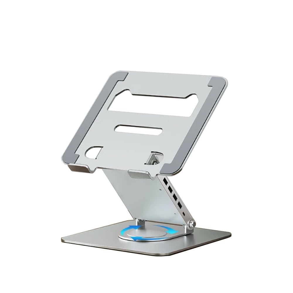Adjustable laptop stand with 360 degree rotating base, multi interface aluminum alloy heat dissipation bracket USB extender, laptop stand, ergonomic, foldable laptop stand, suitable for desktop use